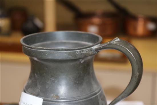 Five graduated pewter tankards, tallest 17cm